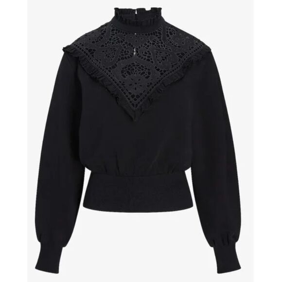 New Express Ruffle Lace Mock Neck Whimsy Goth Sweatshirt Women's Size Large - Picture 4 of 10